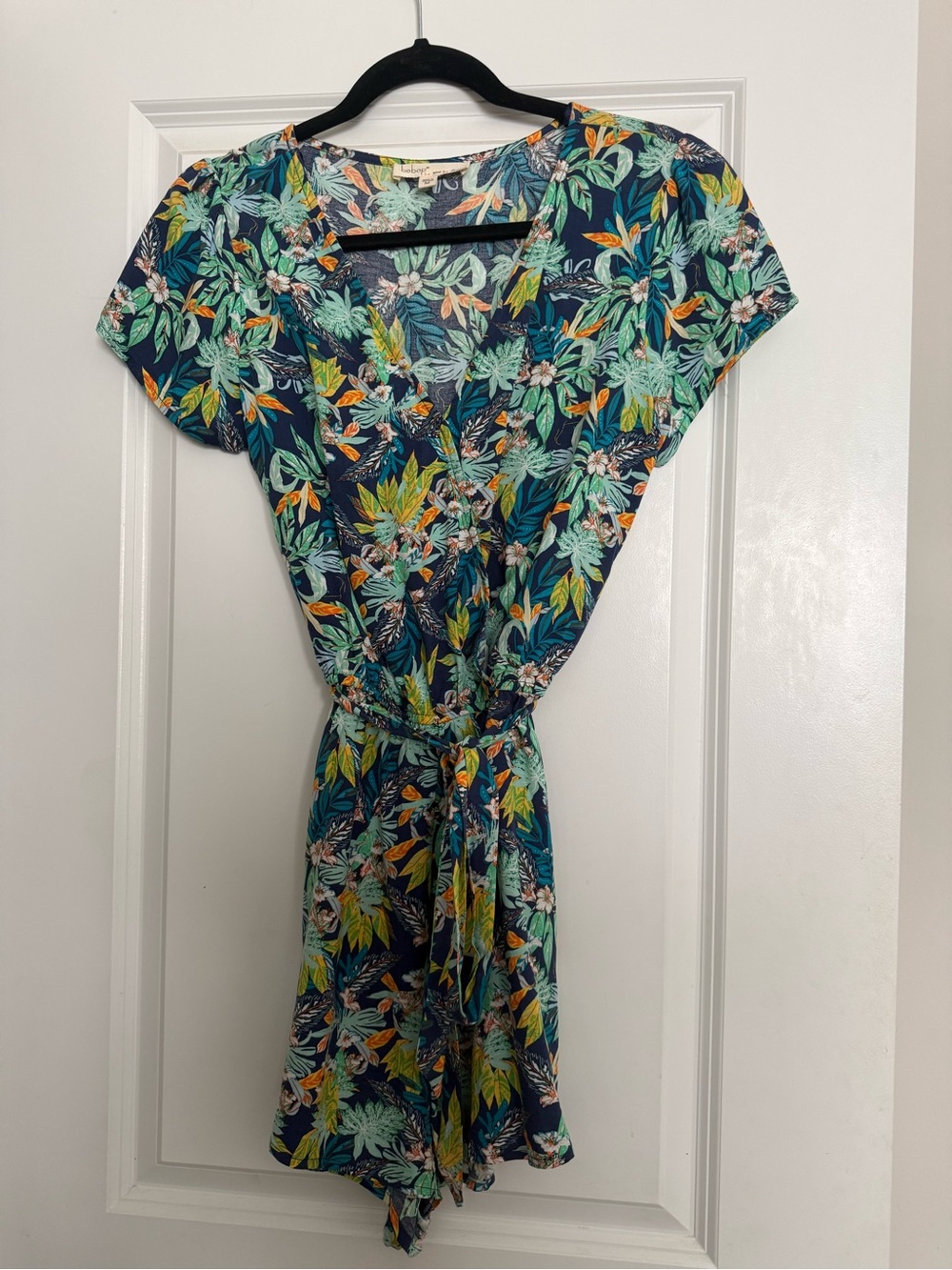 Women’s Navy Blue and Green Tropical Romper